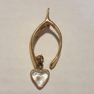 VINTAGE Goldtone Wishbone Lucite Mustard Seed Pin Brooch